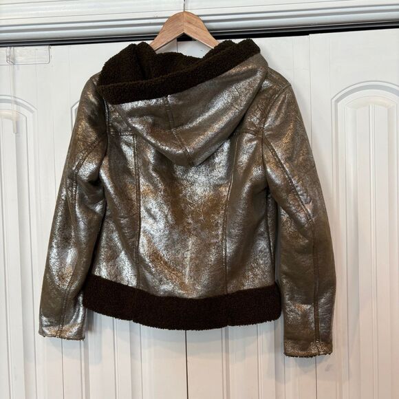 Rebecca Elliot Metallic Gold And Brown Hooded Jacket Size Small - Picture 2 of 6